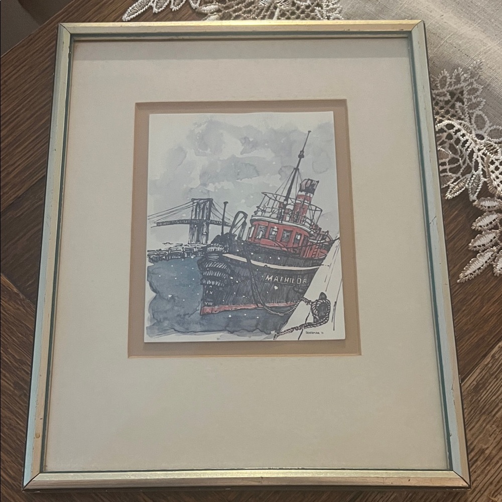 Professionally framed print copy of M. Silverman nautical art.